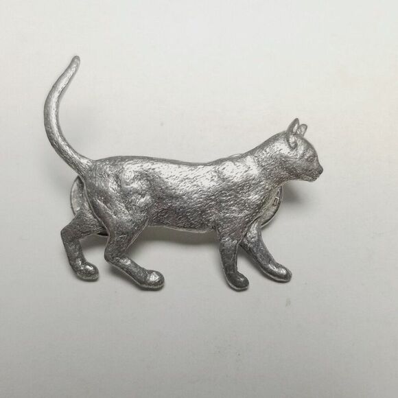 Vintage GG Harris 438 Cat Brooch, 1992 Silver Tone, Two Pin, Signed Estate - Picture 1 of 5
